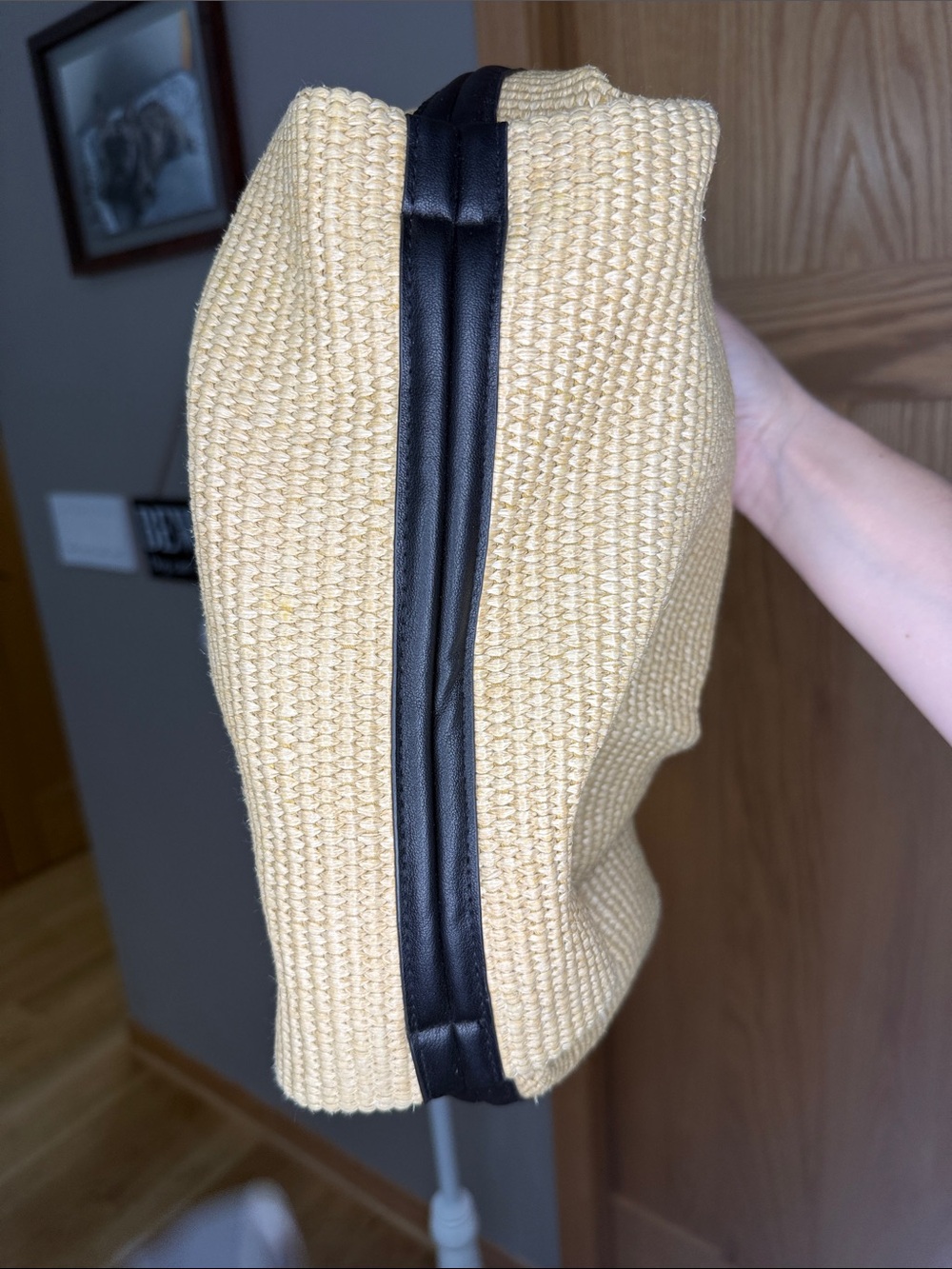 THINK ROYLN Beige Woven Shoulder Bag with Black Handle - Picture 6 of 6
